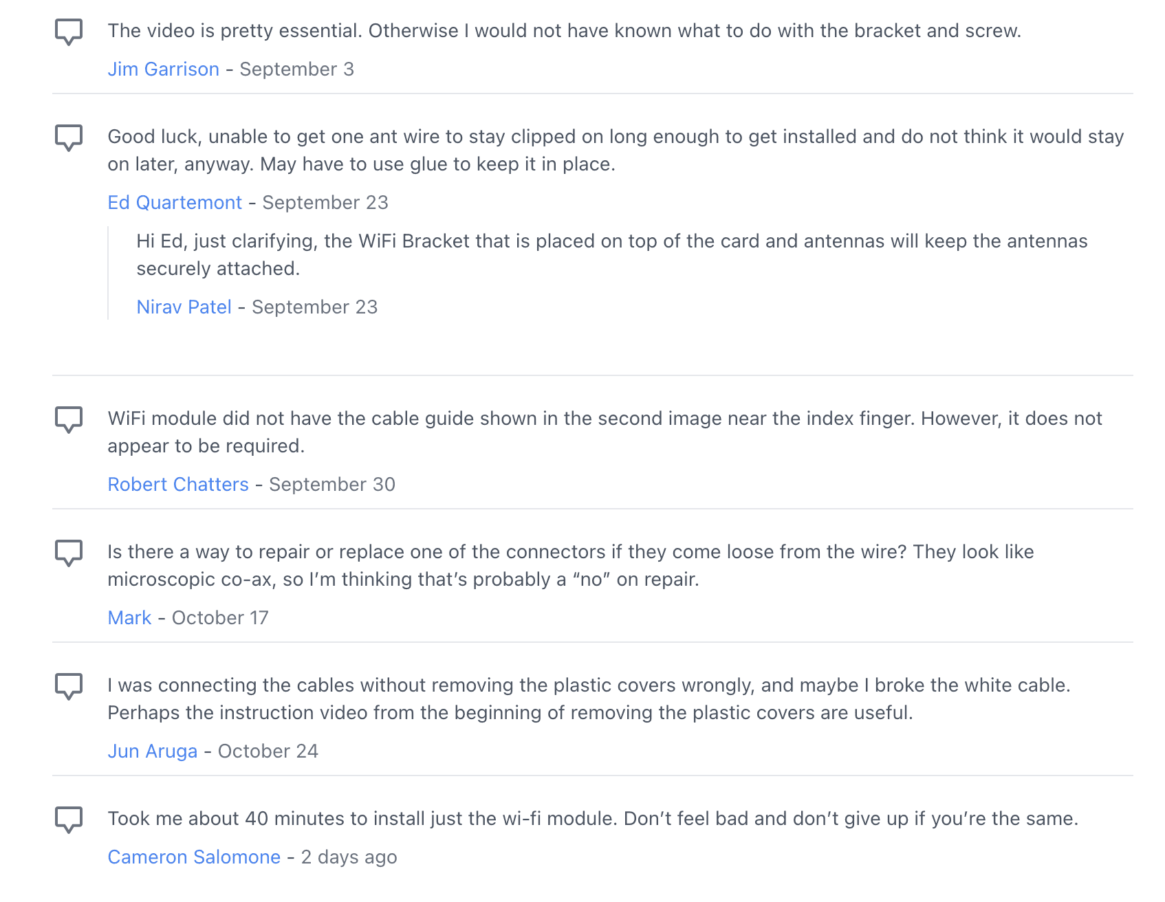 Image of the Framework setup guide comments showing 6 people also having difficulty